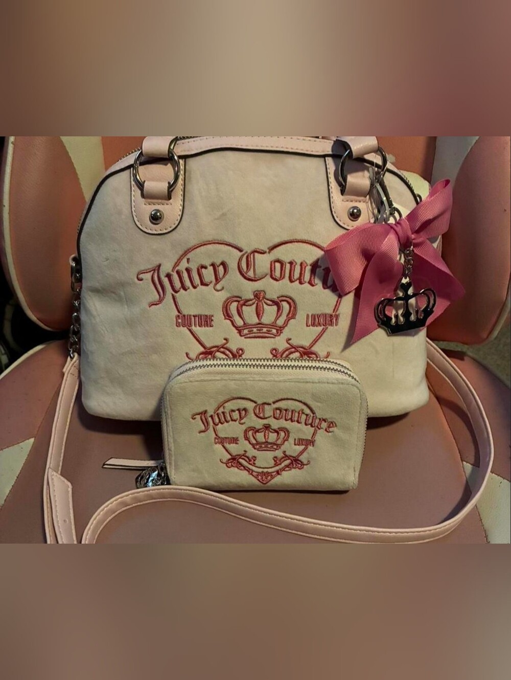 Juicy Couture Women's Pink Embroidered Satchel and Wallet Set